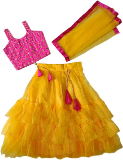 LIZUL Baby Girls Lehenga Choli Ethnic Wear Embroidered Lehenga, Choli and Dupatta Set