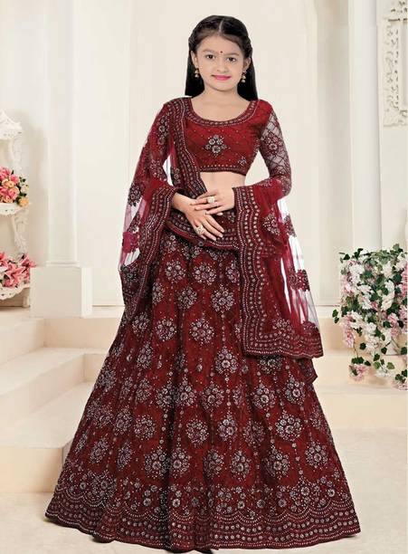 Dfasion Girls Lehenga Choli Ethnic Wear Embroidered Lehenga, Choli and Dupatta Set