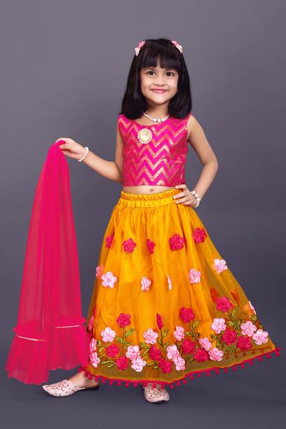 satyamfab Baby Girls Lehenga Choli Western Wear Embroidered Lehenga, Choli and Dupatta Set