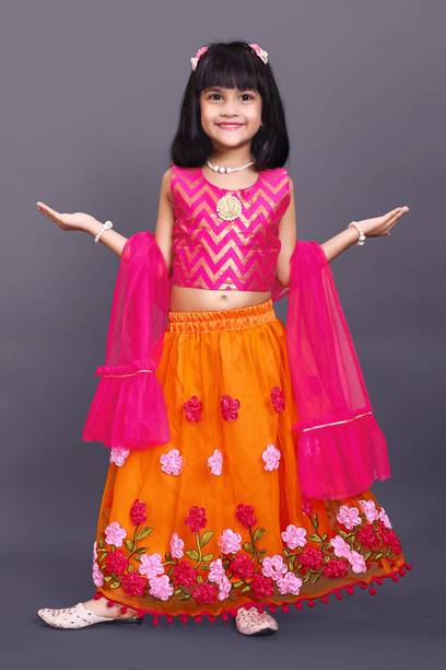 satyamfab Baby Girls Lehenga Choli Western Wear Embroidered Lehenga, Choli and Dupatta Set