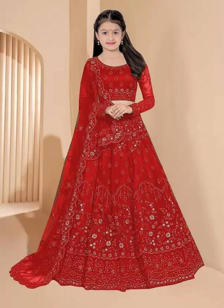 mahantjifashion Baby Girls Lehenga Choli Ethnic Wear Embroidered Lehenga, Choli and Dupatta Set