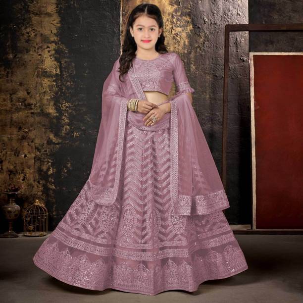 Dfasion Girls Lehenga Choli Ethnic Wear Embroidered Lehenga, Choli and Dupatta Set