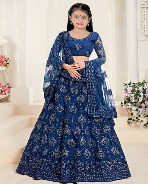 Dfasion Girls Lehenga Choli Ethnic Wear Embroidered Lehenga, Choli and Dupatta Set