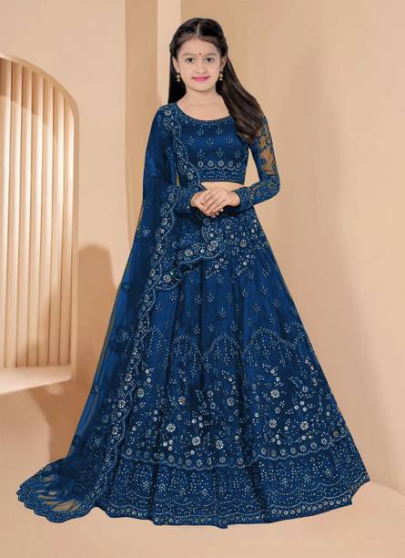 Dfasion Girls Lehenga Choli Ethnic Wear Embroidered Lehenga, Choli and Dupatta Set