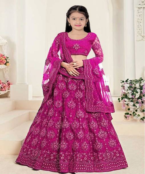 Dfasion Girls Lehenga Choli Ethnic Wear Embroidered Lehenga, Choli and Dupatta Set