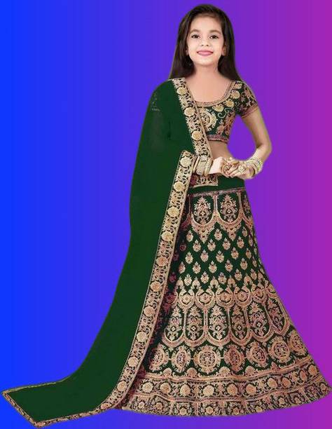 SHRESVA Baby Girls Lehenga Choli Ethnic Wear Embroidered Lehenga, Choli and Dupatta Set