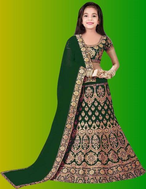 SHRESVA Baby Girls Lehenga Choli Ethnic Wear Embroidered Lehenga, Choli and Dupatta Set