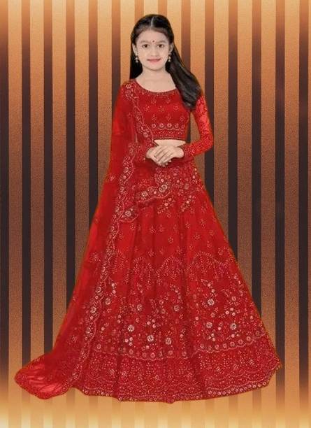 mahantjifashion Baby Girls Lehenga Choli Ethnic Wear Embroidered Lehenga, Choli and Dupatta Set