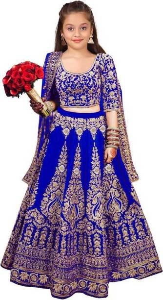 DIZVU Girls Lehenga Choli Ethnic Wear Embroidered Lehenga, Choli and Dupatta Set