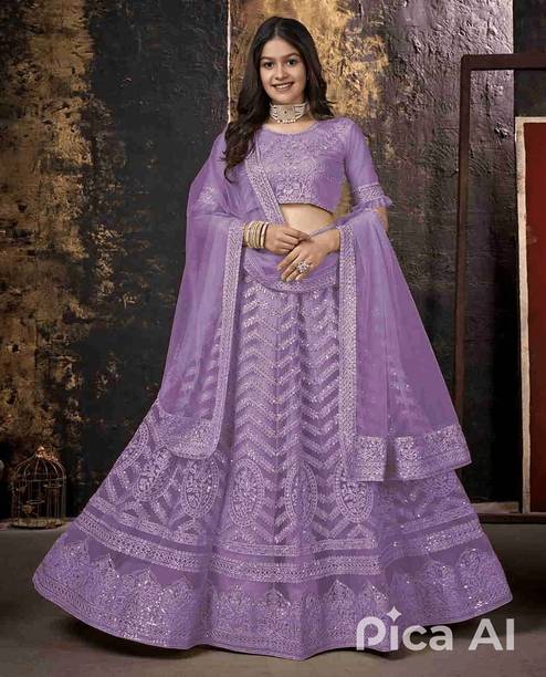 Dfasion Girls Lehenga Choli Ethnic Wear Embroidered Lehenga, Choli and Dupatta Set
