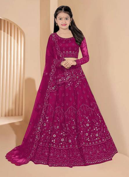 Dfasion Girls Lehenga Choli Ethnic Wear Embroidered Lehenga, Choli and Dupatta Set