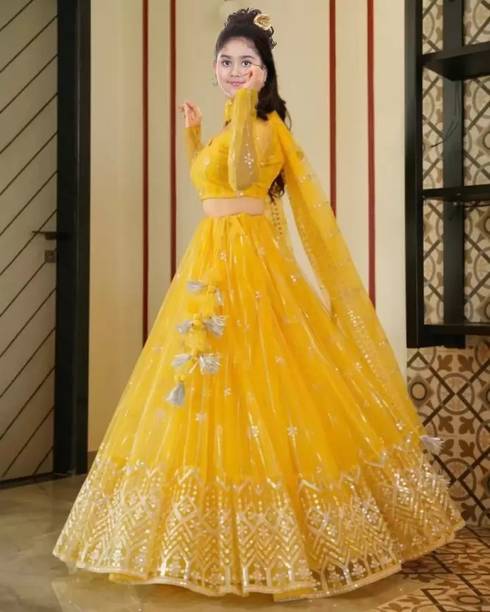 Chidiya Fab Baby Girls Lehenga Choli Party Wear Embroidered Ghagra, Choli, Dupatta Set