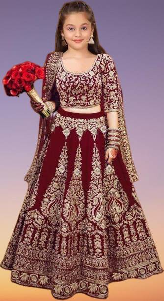 SHRESVA Girls Lehenga Choli Ethnic Wear Embroidered Lehenga, Choli and Dupatta Set