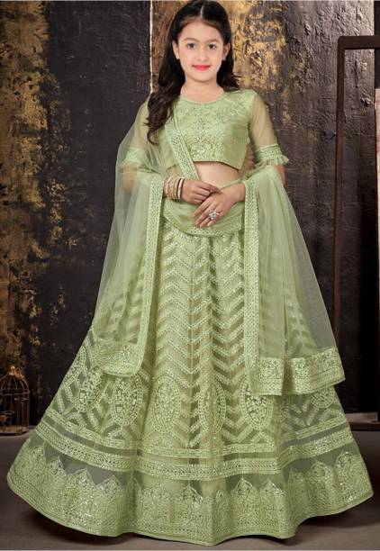Dfasion Girls Lehenga Choli Ethnic Wear Embroidered Lehenga, Choli and Dupatta Set