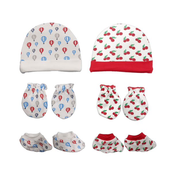 LuvLap 100% Cotton Baby Caps, Mittens and Booties Combo Set for 0-6 Months -Pack of 2