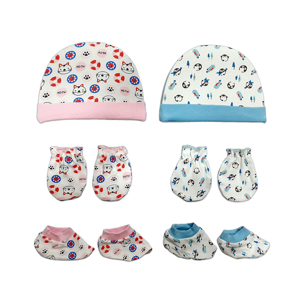 LuvLap 100% Cotton Baby Caps, Mittens and Booties Combo Set for 0-6 Months -Pack of 2