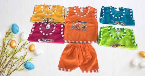 DN FASHION Kids Nightwear Baby Boys & Baby Girls Printed Cotton