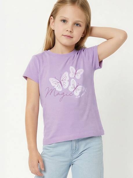 MAX Girls Printed Pure Cotton Regular T Shirt