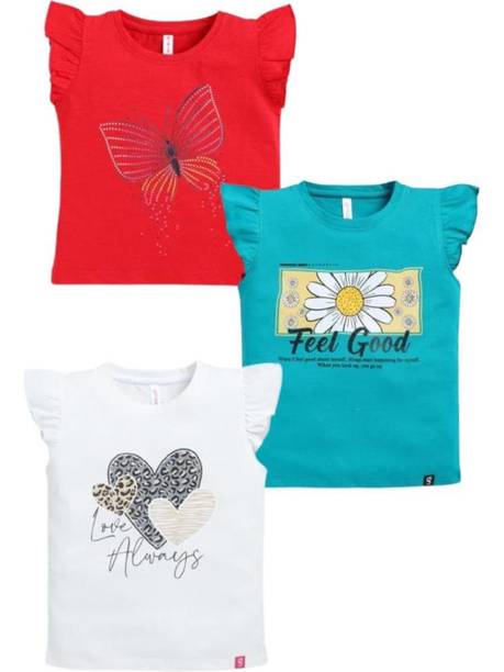 Prathakshana Girls Printed Pure Cotton Regular T Shirt