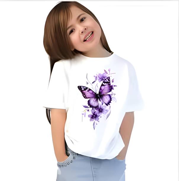 Kalwaria Girls Printed Cotton Blend Regular T Shirt