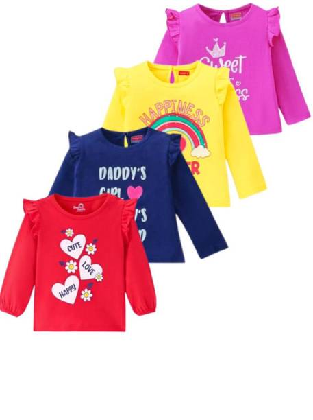 Girls Printed Pure Cotton Regular T Shirt