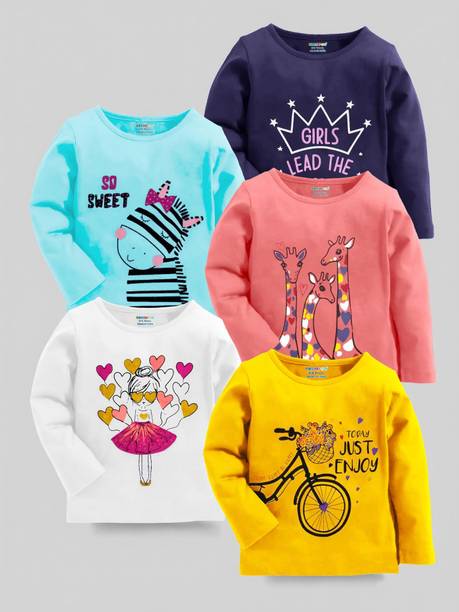 Girls Typography Cotton Blend Regular T Shirt