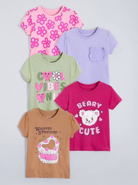 Hopscotch Girls Printed Cotton Blend Regular T Shirt
