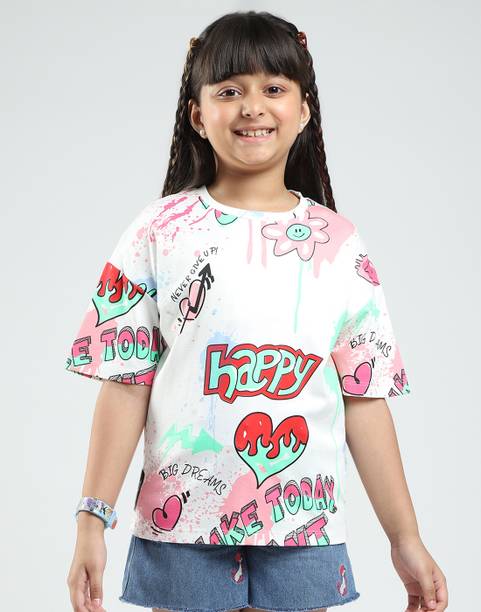 Girls Printed Modal Regular T Shirt