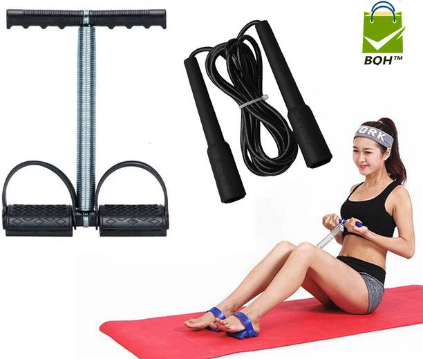 Best-Quality-Hub Fitness Combo Of Single Spring Tummy Trimmer And Skipping Rope Fitness Accessory Fitness Accessory Kit Kit