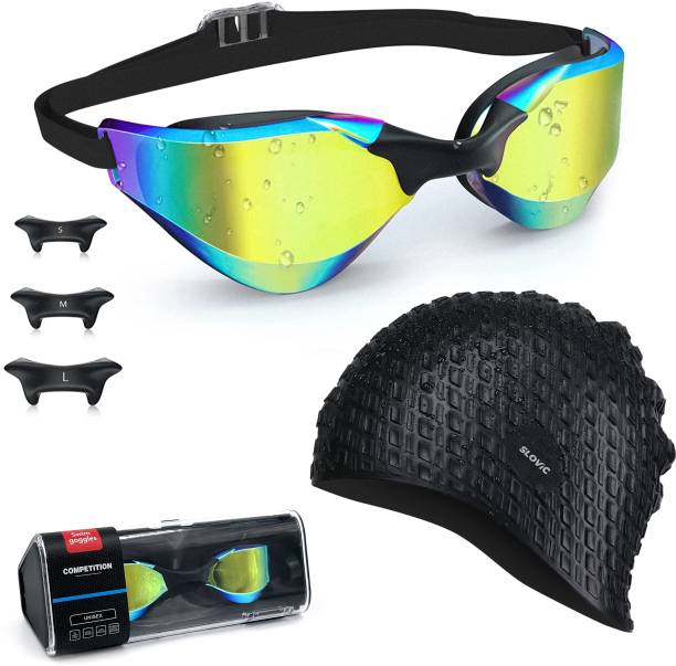 SLOVIC Swimming Goggles and Silicone Cap Combo Swimming Kit