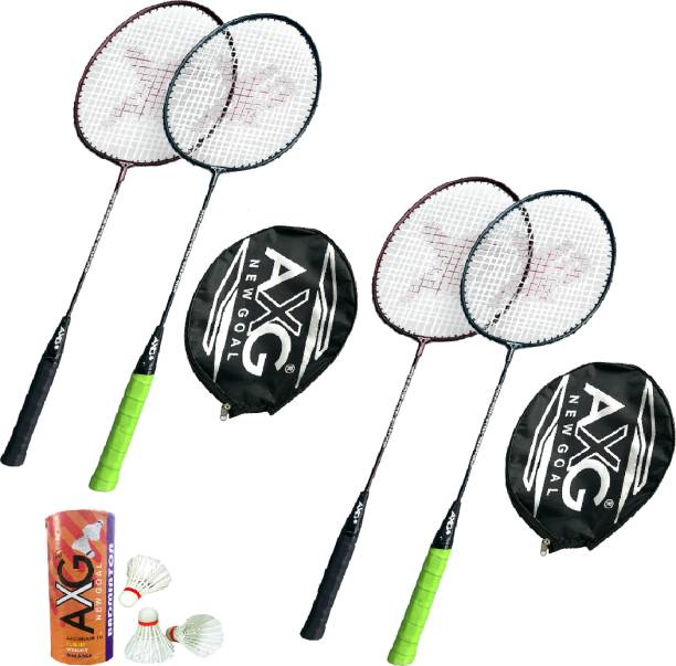AXG NEW GOAL Scratch resistant A-2000 Badminton Rackets set Of 4 with 3 Feather Shuttles Badminton Kit