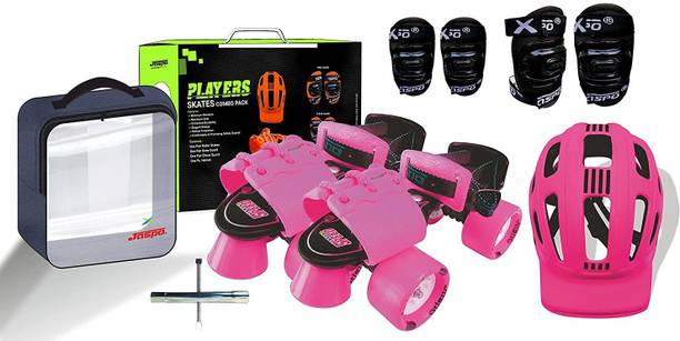 Jaspo Cruiser Senior Players Quad Adjustable Roller Skates Combo (Suitable for 6 to 14 Years) Skating Kit