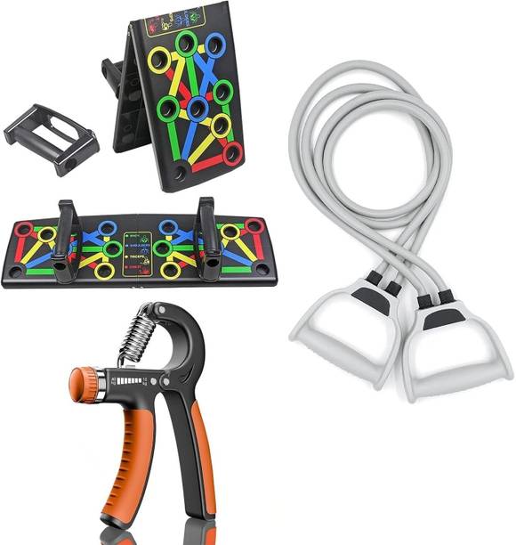 MegaValue push up board with Adjustable Hand Grip & Double toning resistance tube Fitness Accessory Kit Kit