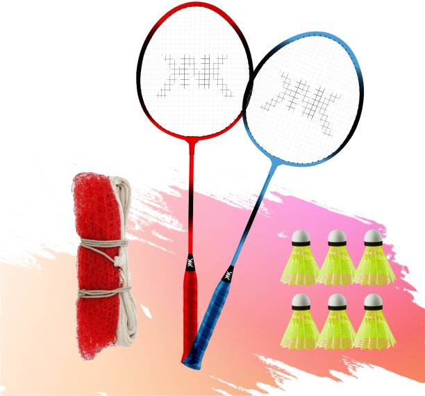 KNK Single Shaft Badminton Set Of 2 With 6 Pc Nylon Shuttlecock & Badminton Net Badminton Kit
