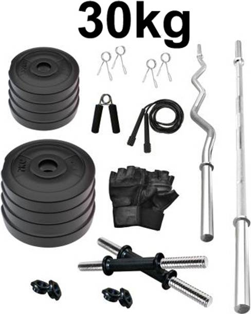 DCS Pro 30 kg FITNESS GYM KIT + 3Ft. (Straight + Bend) RODS & FITNESS ACCESSORIES Home Gym Combo