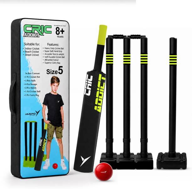 Jaspo CRIC Addict Plastic Cricket Bat Set Combo with Soft Cricket Ball for Kids Cricket Kit