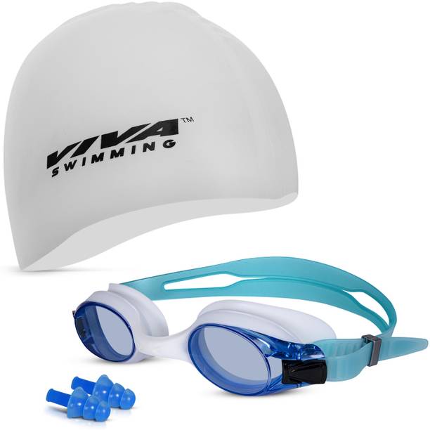 विवा स्विमिंग Combo 704 Swimming Goggles & Swimming Cap, 2 Ear Plug स्विमिंग किट