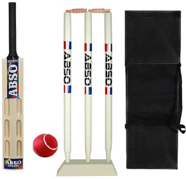 abso Complete Wooden TENNIS CRICKET Kit with Base 6 SCOOP Bat - Size 3 (Ages 8 years) Cricket Kit