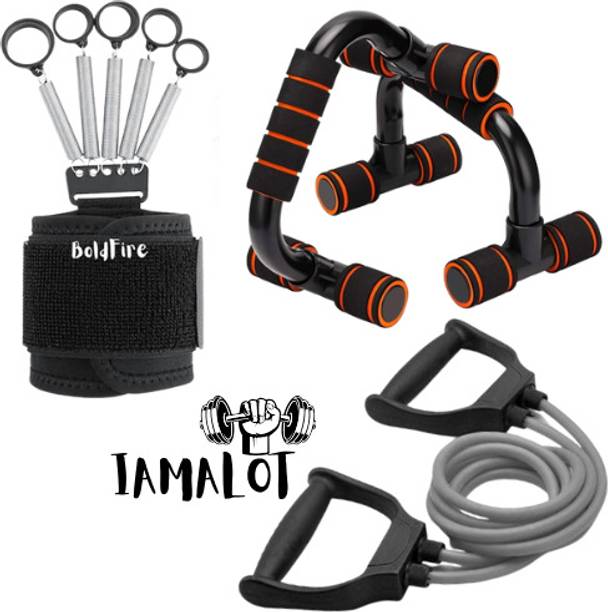 iamalot Unique combo Metal Finger Exerciser ,Toning Resistance Tube with Push Up Bar Fitness Accessory Kit Kit