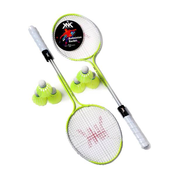 KNK Double Shaft Florescentv Racket Pack Of 2 With 6 Piece Plastic Shuttles Badminton Kit