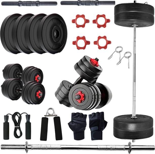 ANSH FIT 40KG Home Gym Dumbbell Plate Set with 3FT Straight Rod & Accessories Fitness Accessory Kit Kit