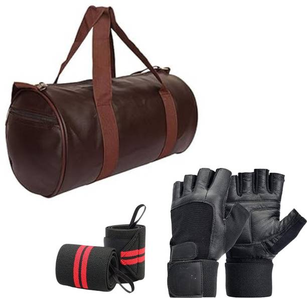 बोल्ड फायर Lather Gym Bag Combo Men's Gloves Wrist Support Band (Pack of 3) फिटनेस एक्सेसरी किट किट