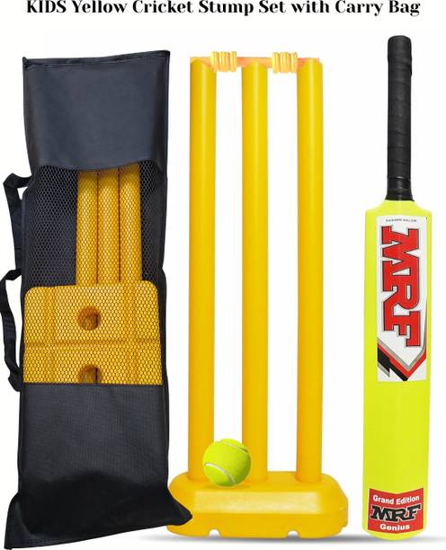 RUGLYNN Kids Cricket Set with 3 No Bat, 24" Stumps & Tennis Ball - Premium Quality Cricket Kit