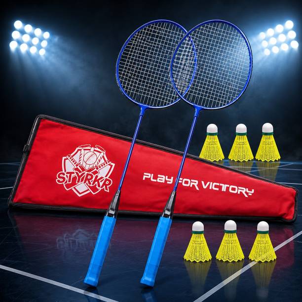 STYRKR Badminton Combo Kit Set Of 2 Piece Racquet With 6 Piece Shuttle Badminton Kit