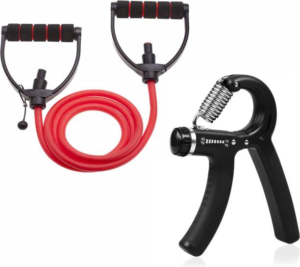 Fitnesstricks Gym Combo Of Adjustable Single Toning Tube With Hand Gripper For Unisex Gym & Fitness Kit