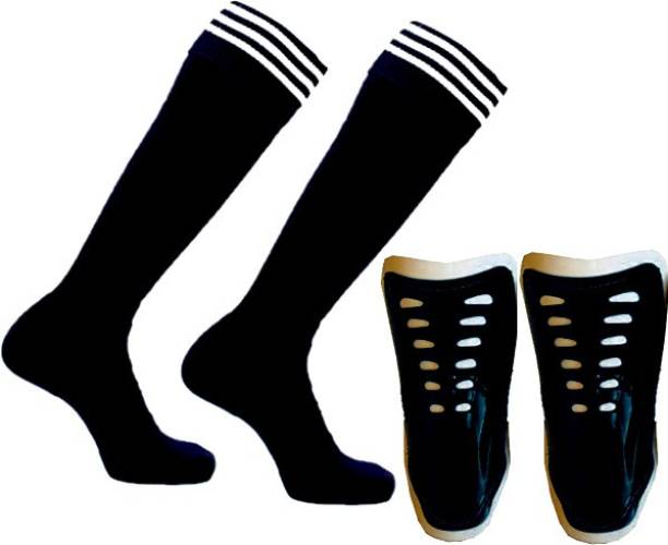 HK Sports Black Socks and Black Shin Guard Combo Football Kit