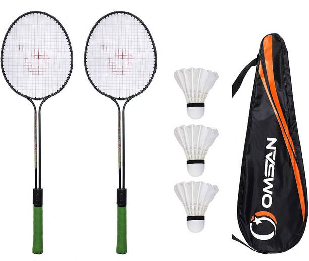 OMSAN 2 Pieces Aluminium Badminton Racket with 3 Pieces Feather Shuttles Racket 