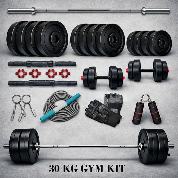 SHIVAM SPORTSS 30 KG PVC Weight Set With 3Ft Straight Rod & Acc Fitness Accessory Kit Kit