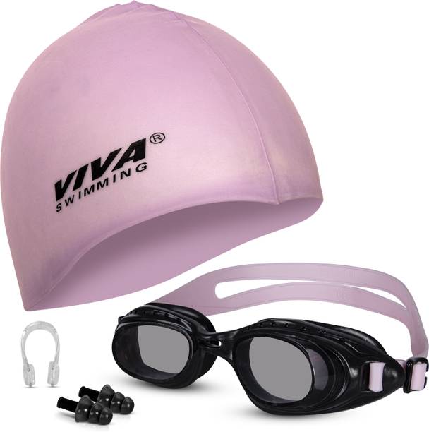 विवा स्विमिंग Swimming Goggles & Swimming Cap with 2 Ear Plug, Nose Clip स्विमिंग किट