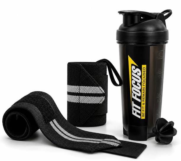 FIT FOCUS 700ml Gym Shaker Bottle & Band | Pack of 2 | Leakproof, BPA-Free with Wrist Wrap Fitness Accessory Kit Kit